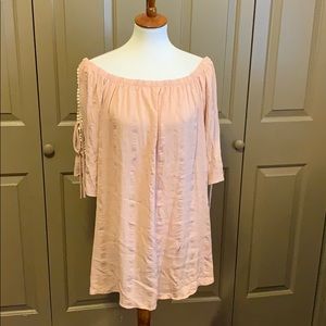 Soft pink off the shoulder dress